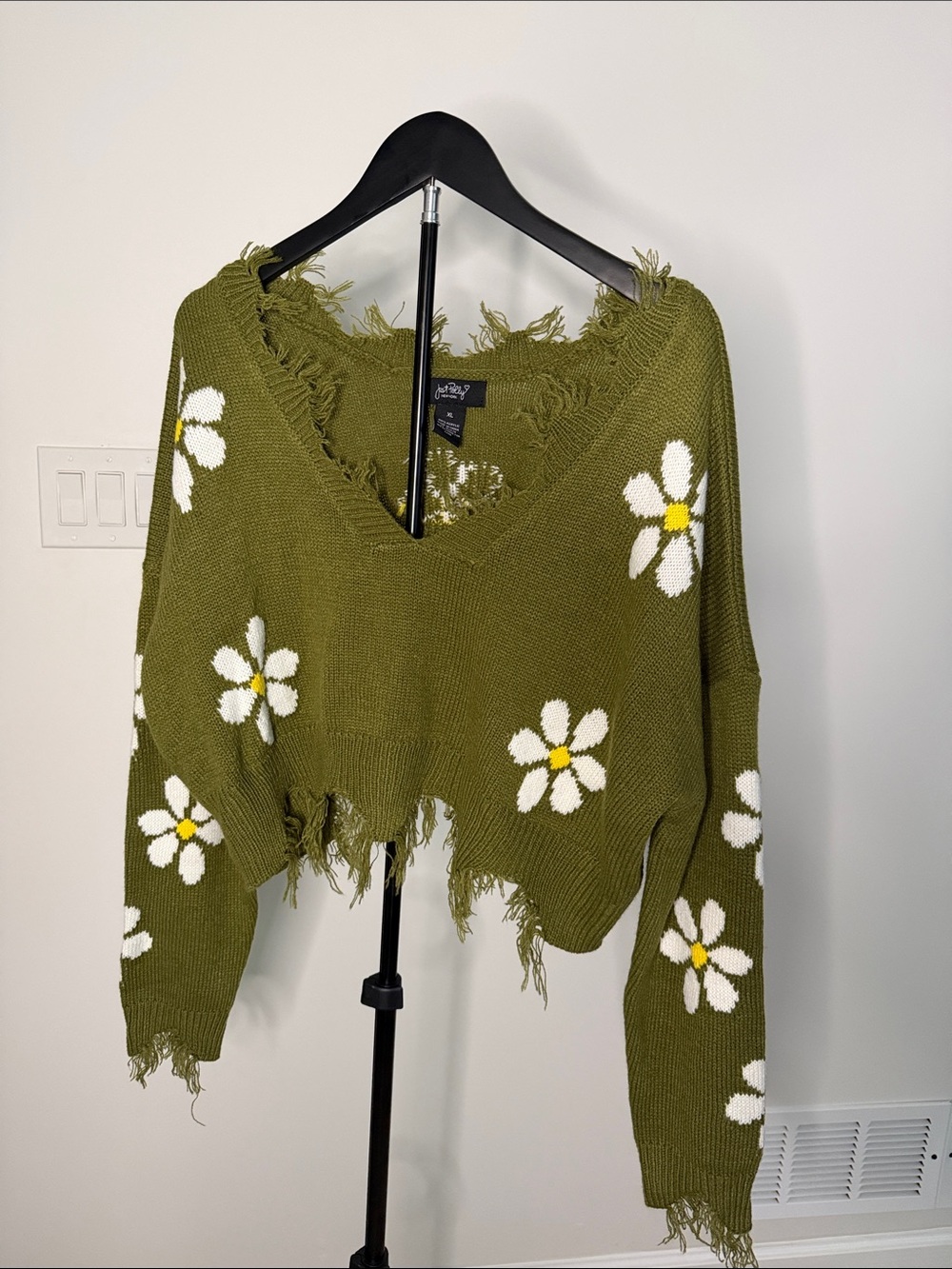 Olive Green Knit  crop sweater - XL